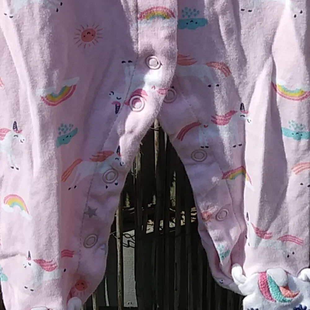 Girl's Pink Unicorn Clouds Rainbow Snap One Piece - 6M